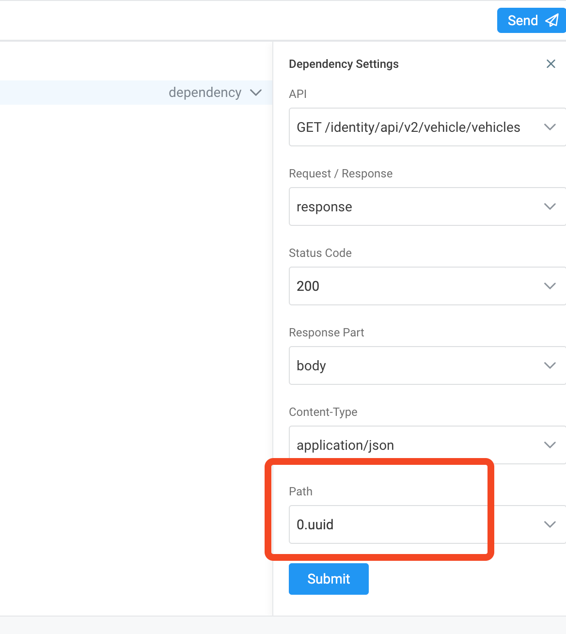 Screenshot showing setting the path to uuid